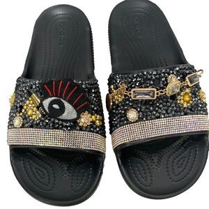 Custom Crocs Bling Embellished‎ Crystals Black Size 9 NEW